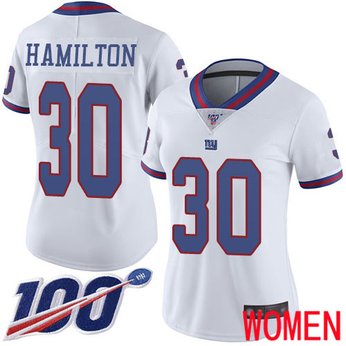 Women New York Giants #30 Antonio Hamilton Limited White Rush Vapor Untouchable 100th Season Football NFL Jersey->new york giants->NFL Jersey